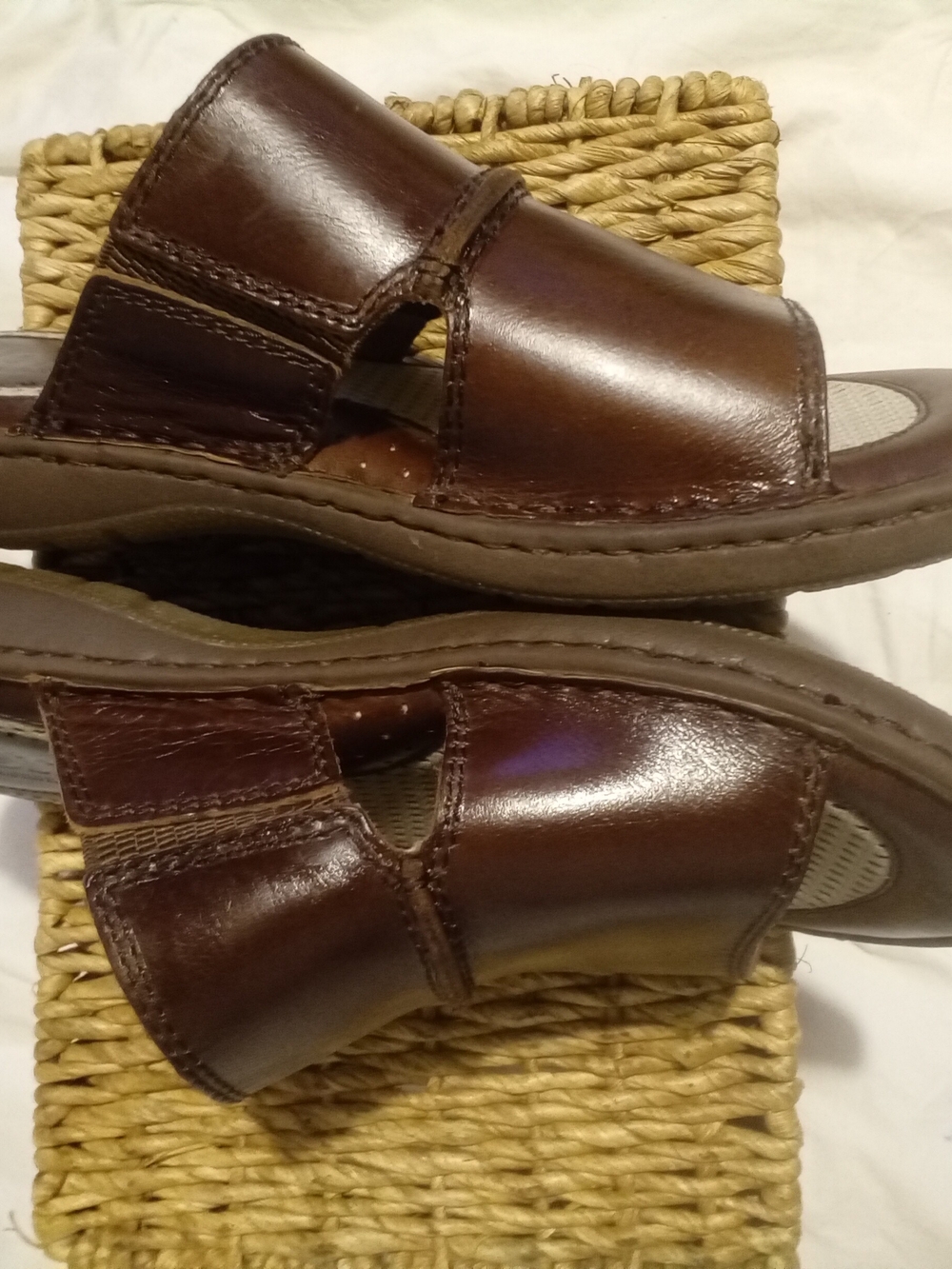 Born Men's Open-Toe Leather Slide Sandals in Brown Sz 10M - Picture 5 of 9